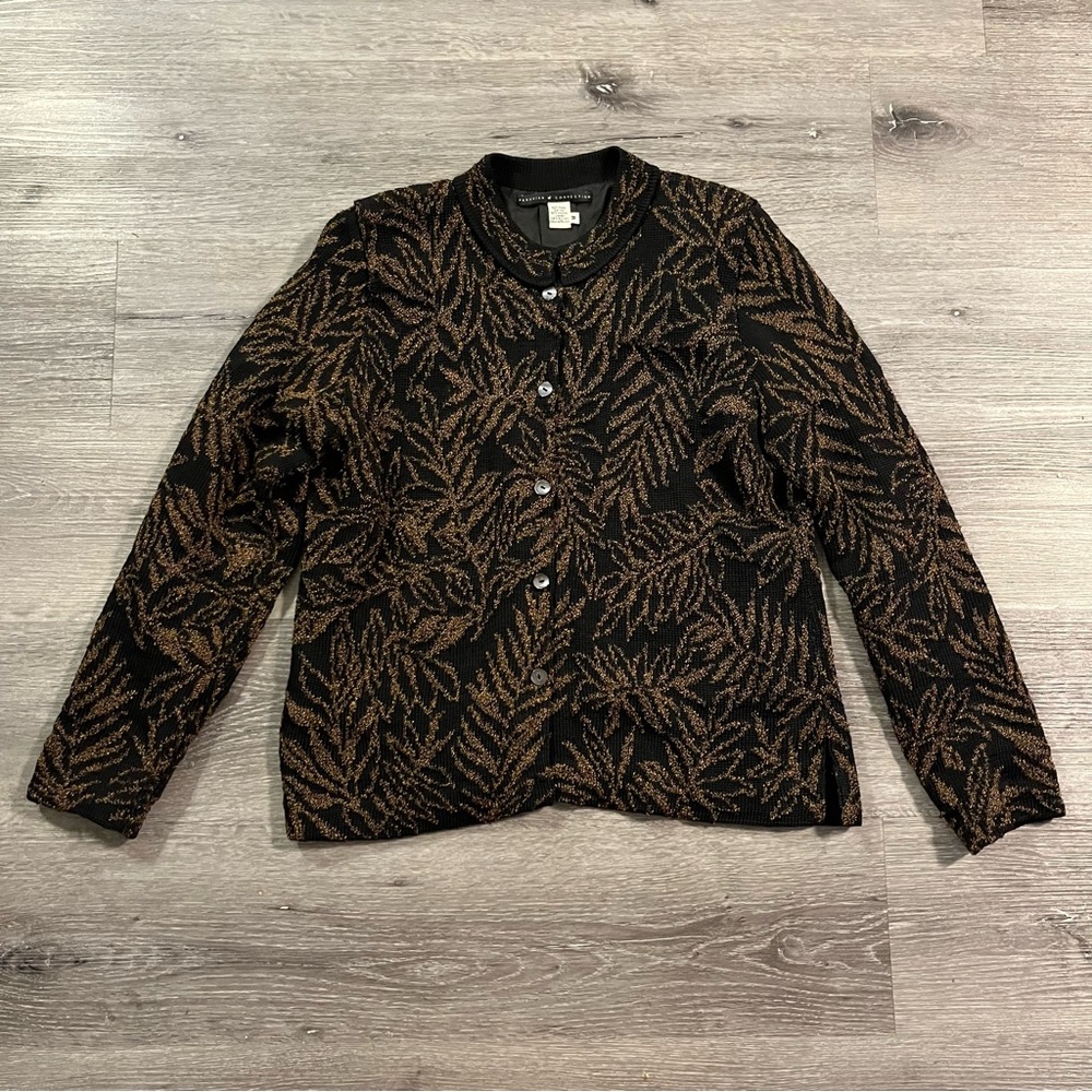 Peruvian Connection Black Copper Pima Cotton Leaf Jacket Cardigan Medium Fall